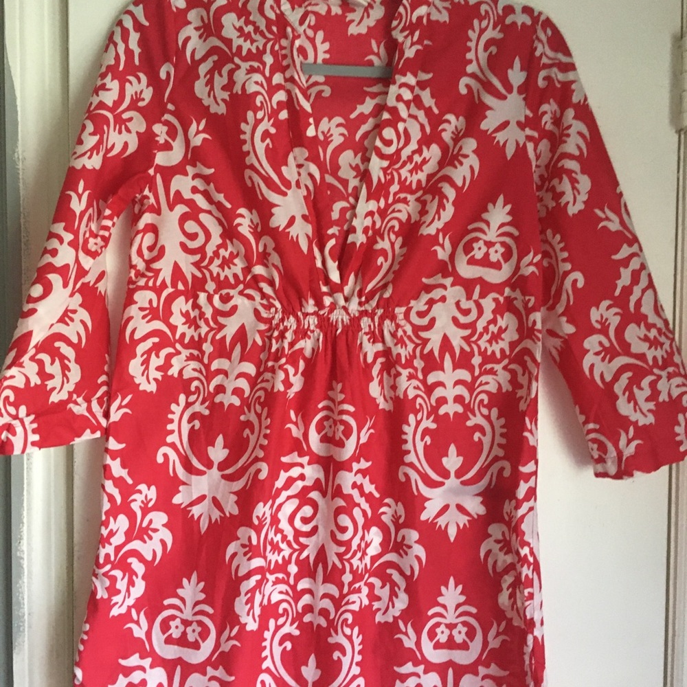 Red and white beach cover up